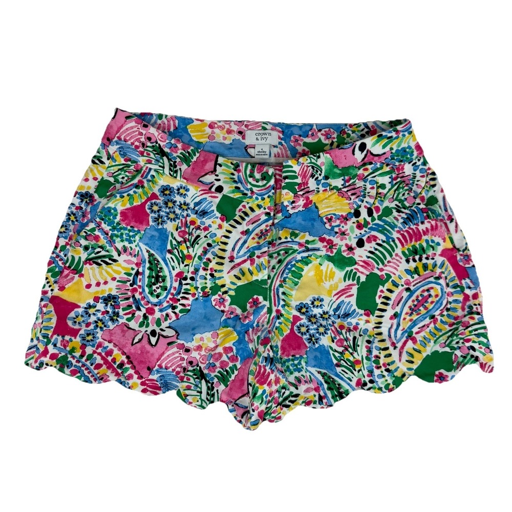 Crown &‎ Ivy Shelby Scalloped Hem Women's Shorts Sz 6 Coloful Paisley Floral 3"